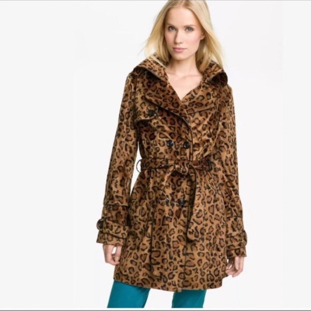 Betsey Johnson Brown Leopard Trench Coat
